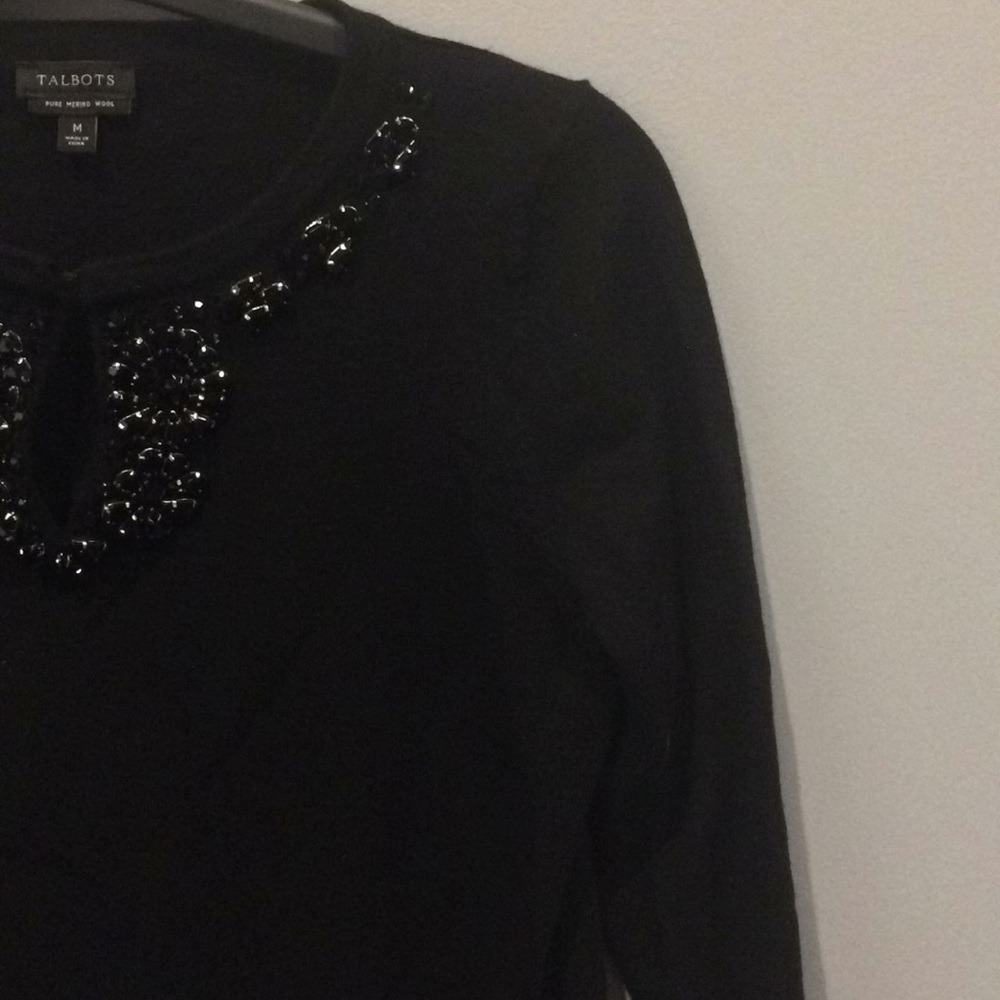 Talbots Black Merino Wool Jeweled Sweater Medium Classic Preppy Top‎ - Picture 4 of 8